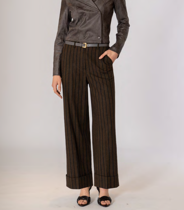 PANTALONE GESSATO CON RISVOLTO